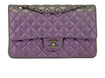 Medium Iridescent Classic Double Flap, &pound;4,900, Handbags, Purple, Lambskin Leather, Front view